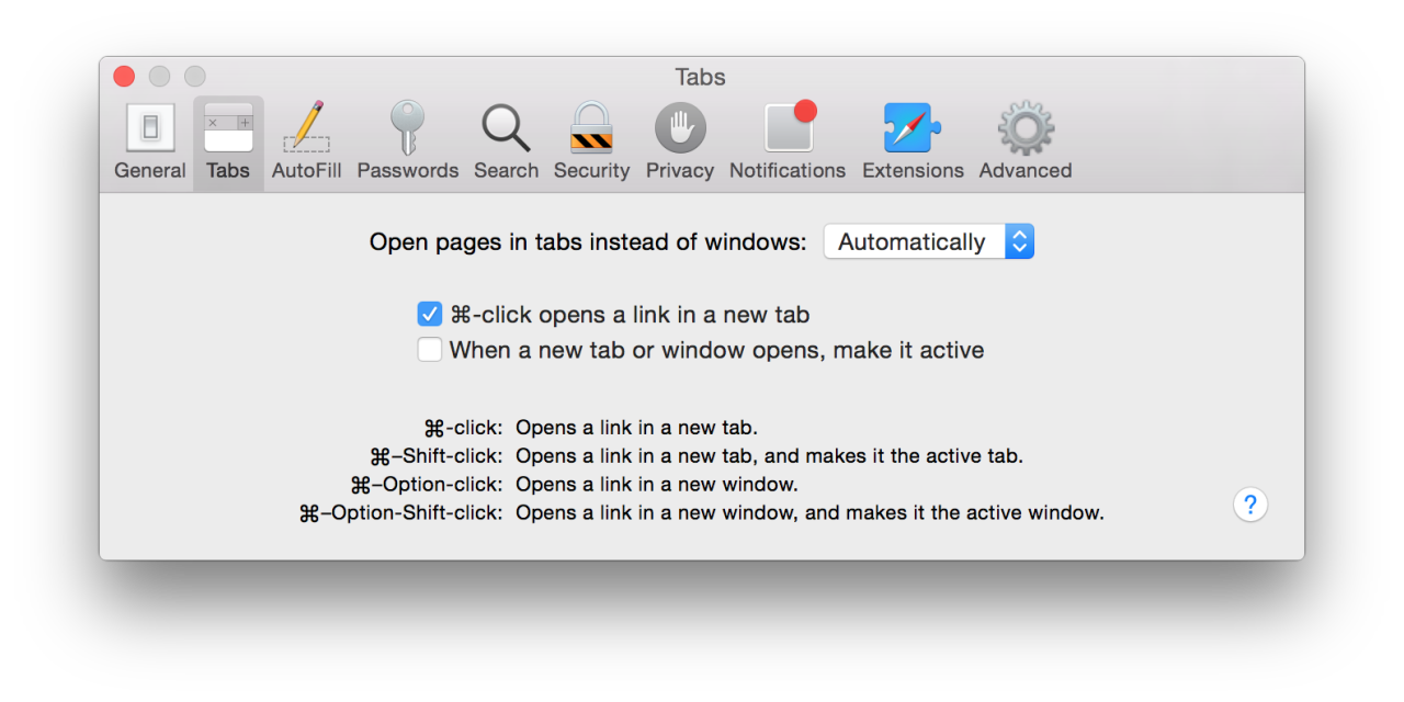 Safari preferences window.